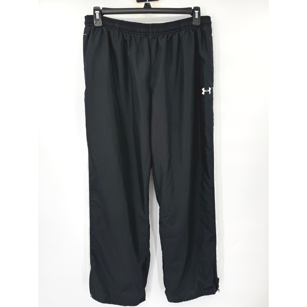 Under Armour Track Pants Men XL Black Loose Fit Mesh Lined Side Zip Athletic